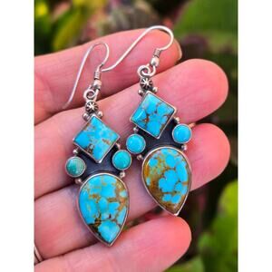 Reve by Elizabeth and Don Buck Dangle Sterling Silver Kingman Turquoise Earrings